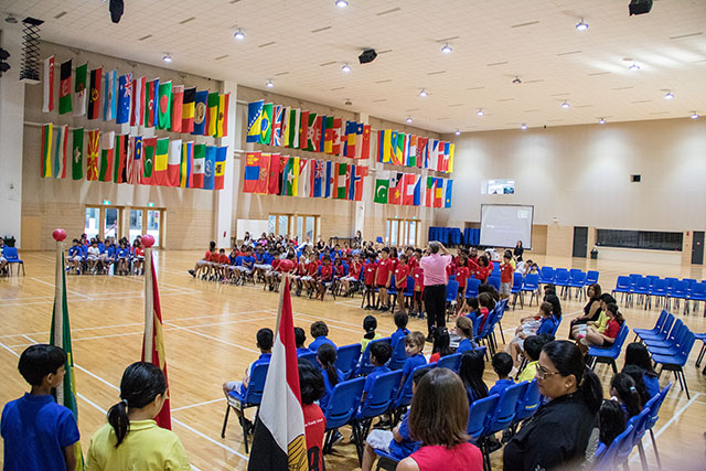 OFS Elementary School Grade 4 students in auditorium during Model United Nations (PY-MUNOFS)