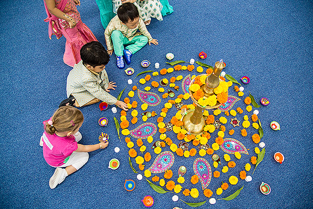 OFS Kindergarten making rangoli pattern arrangement during Deepavali celebration 2019
